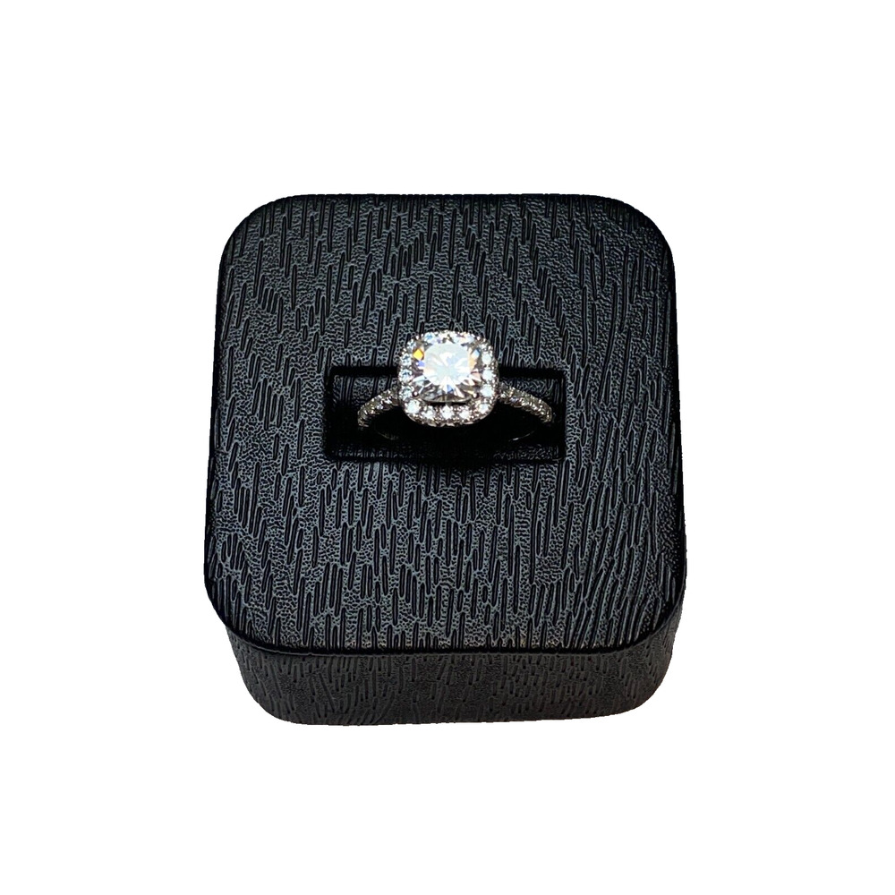 14K White Gold Brilliant Square Cut Moissanite Halo Style Womens Ring Size 7